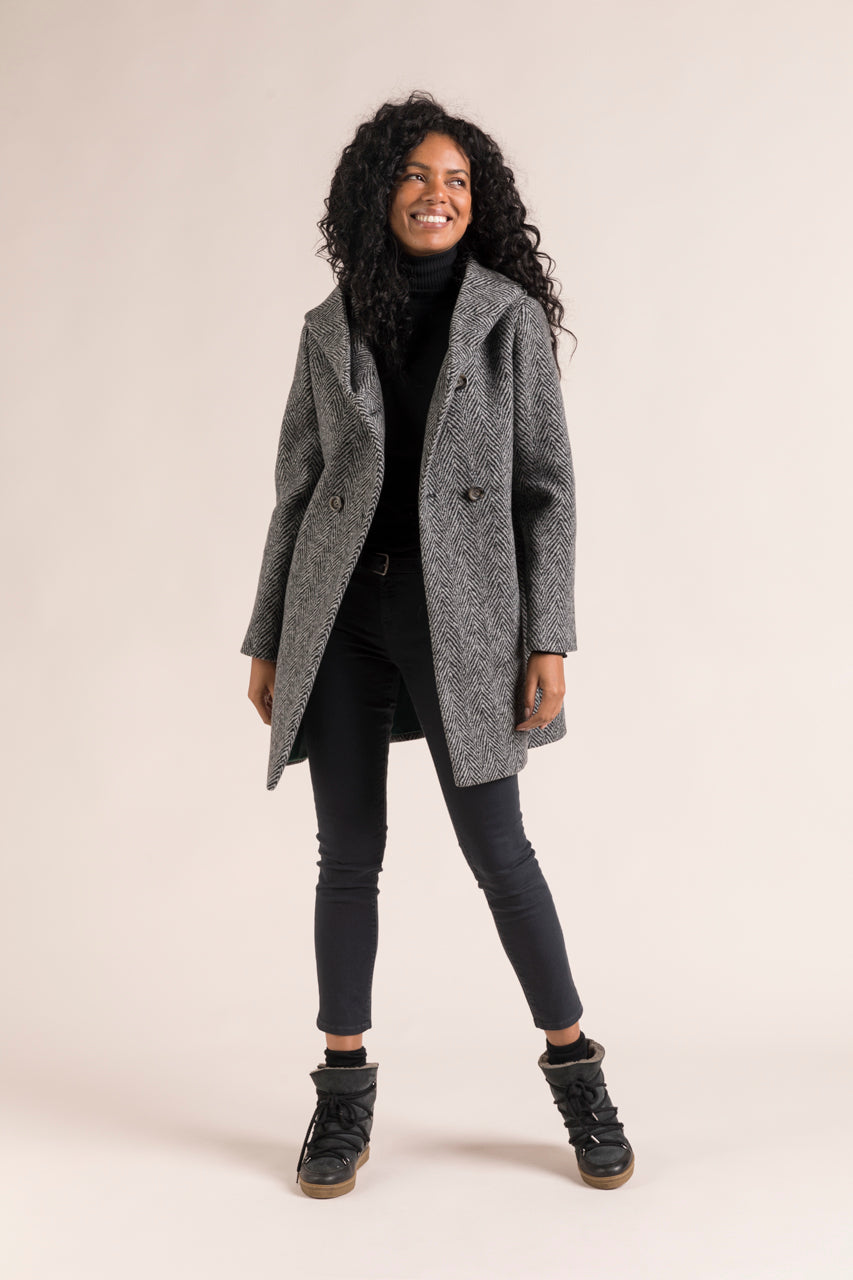 Manteau long noir fashion en laine femme