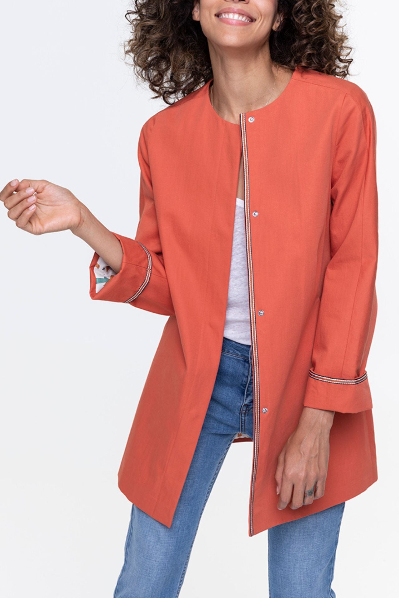 Collarless boyfriend coat best sale