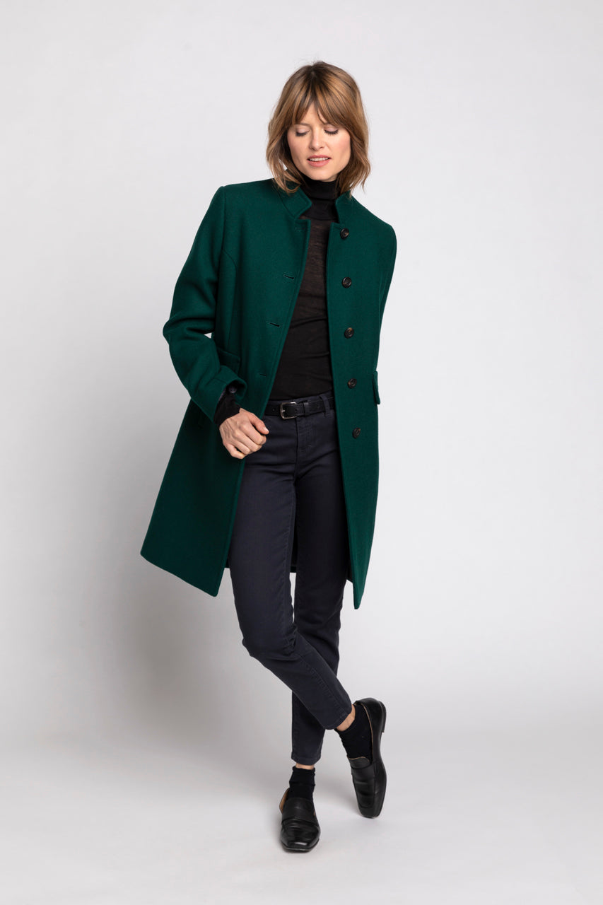 Manteau en laine femme preppy col mao vert Trench Coat Trench Coat France