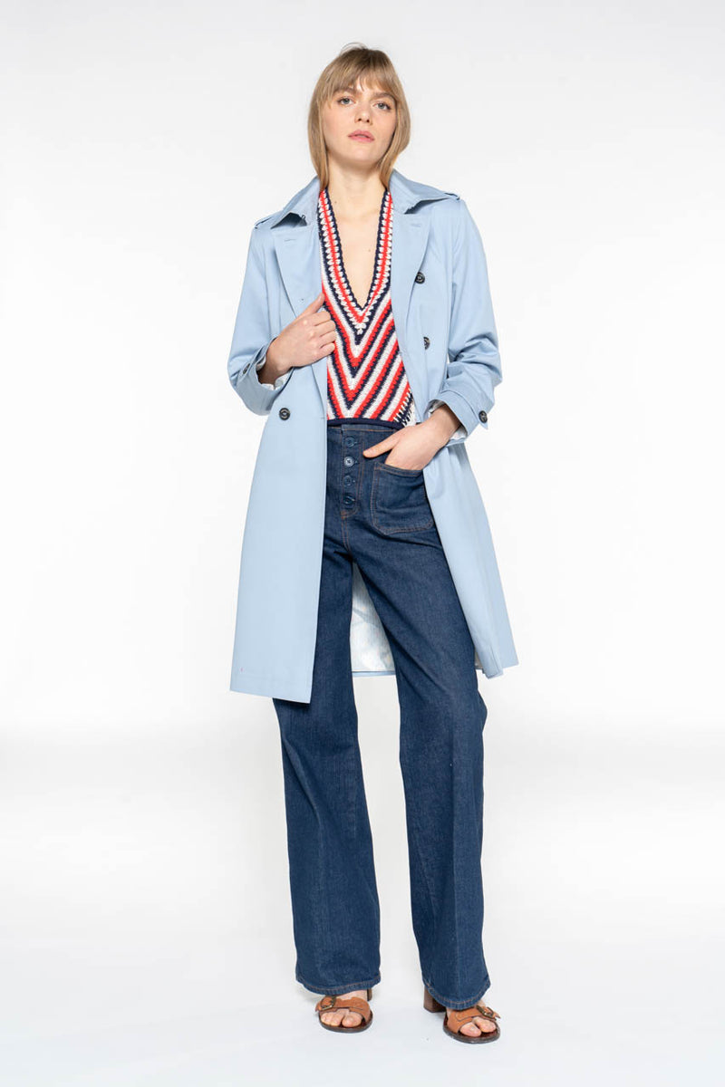 Trench authentique pur coton bleu ciel femme - Trench & Coat