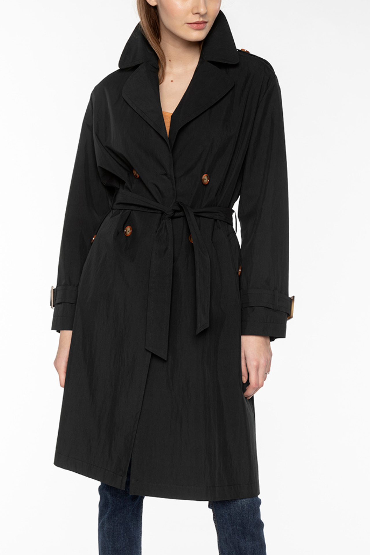 ALES Trench-Long and oversized black cotton trench coat