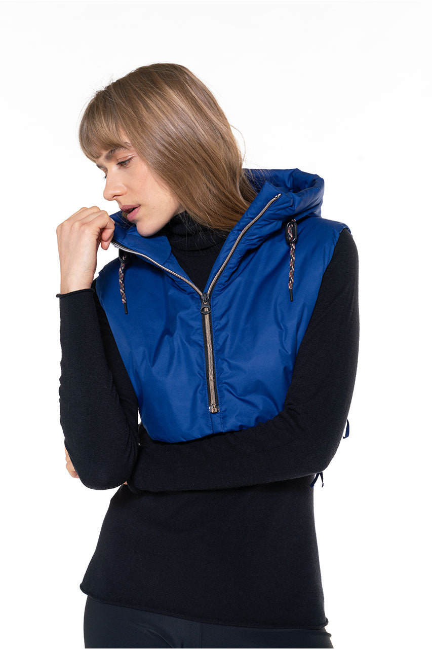 Avoriaz winter hood in blue water-repellent fabric-Accessory hood in blue water-repellent fabric