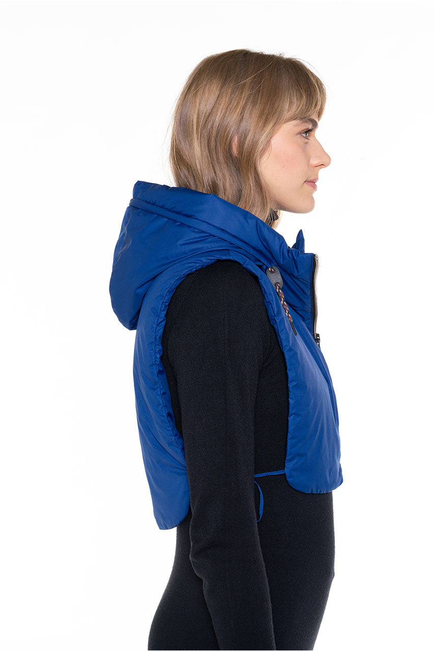 Avoriaz winter hood in blue water-repellent fabric-Accessory hood in blue water-repellent fabric