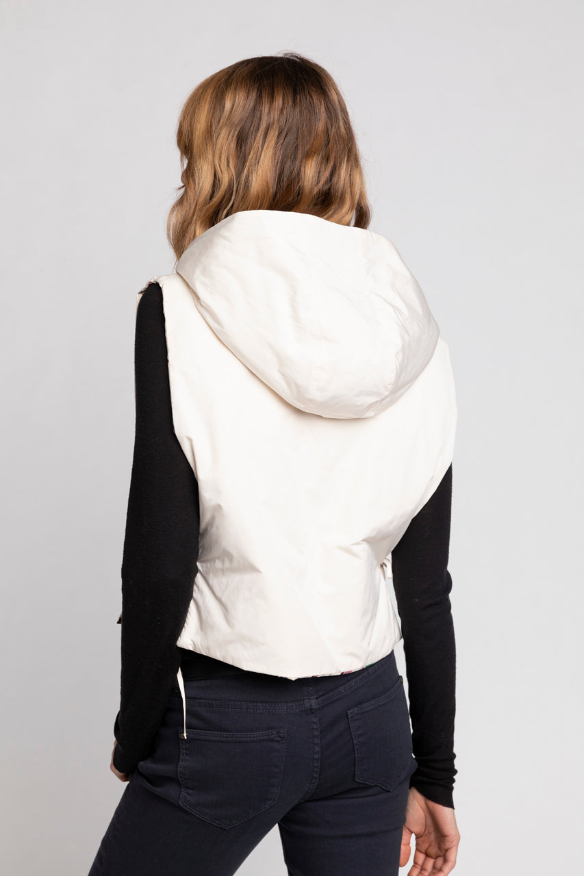 CAILLE hood-Reversible padded accessory hood in cream water-repellent fabric