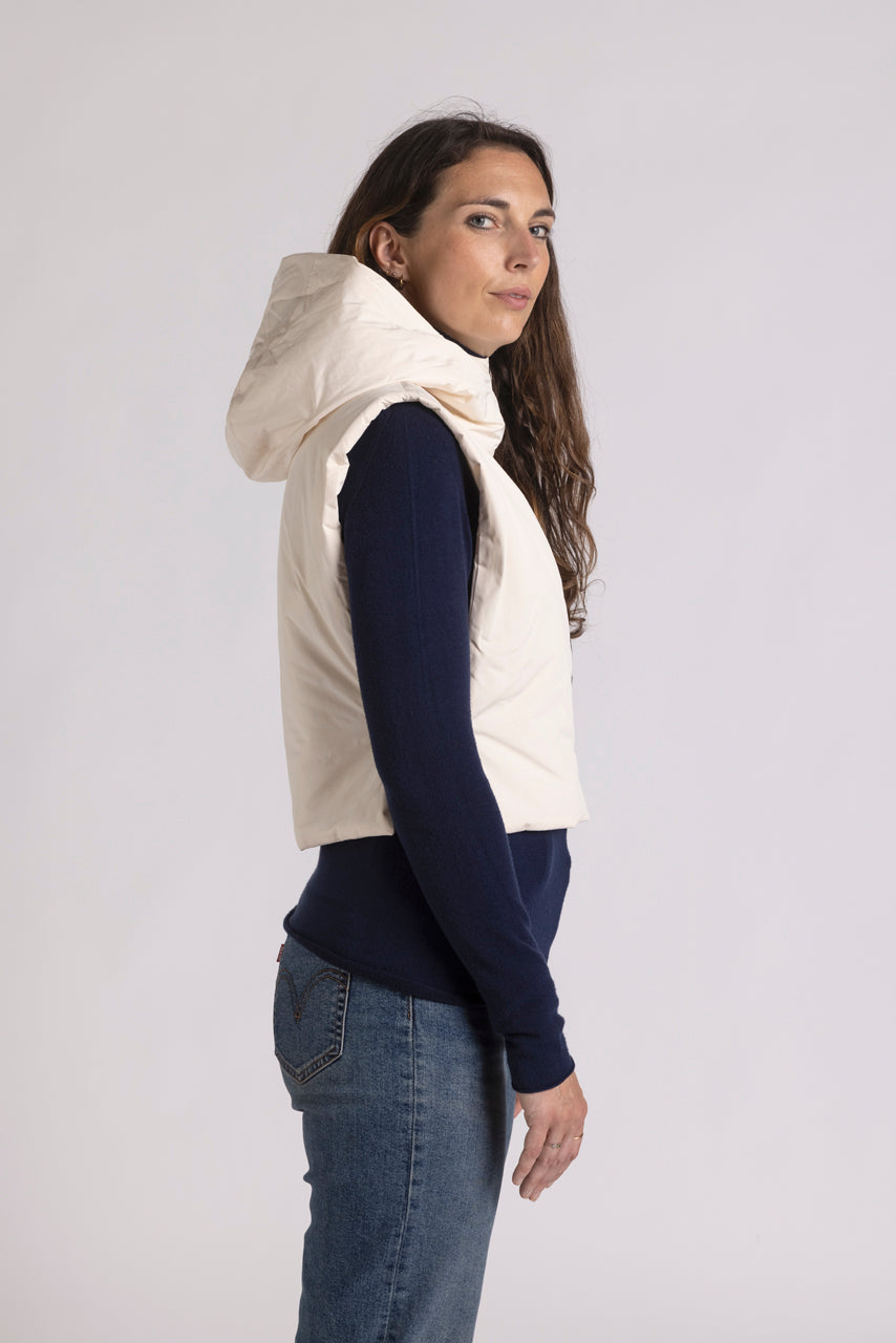 CAILLE hood-Padded accessory hood in cream water-repellent fabric