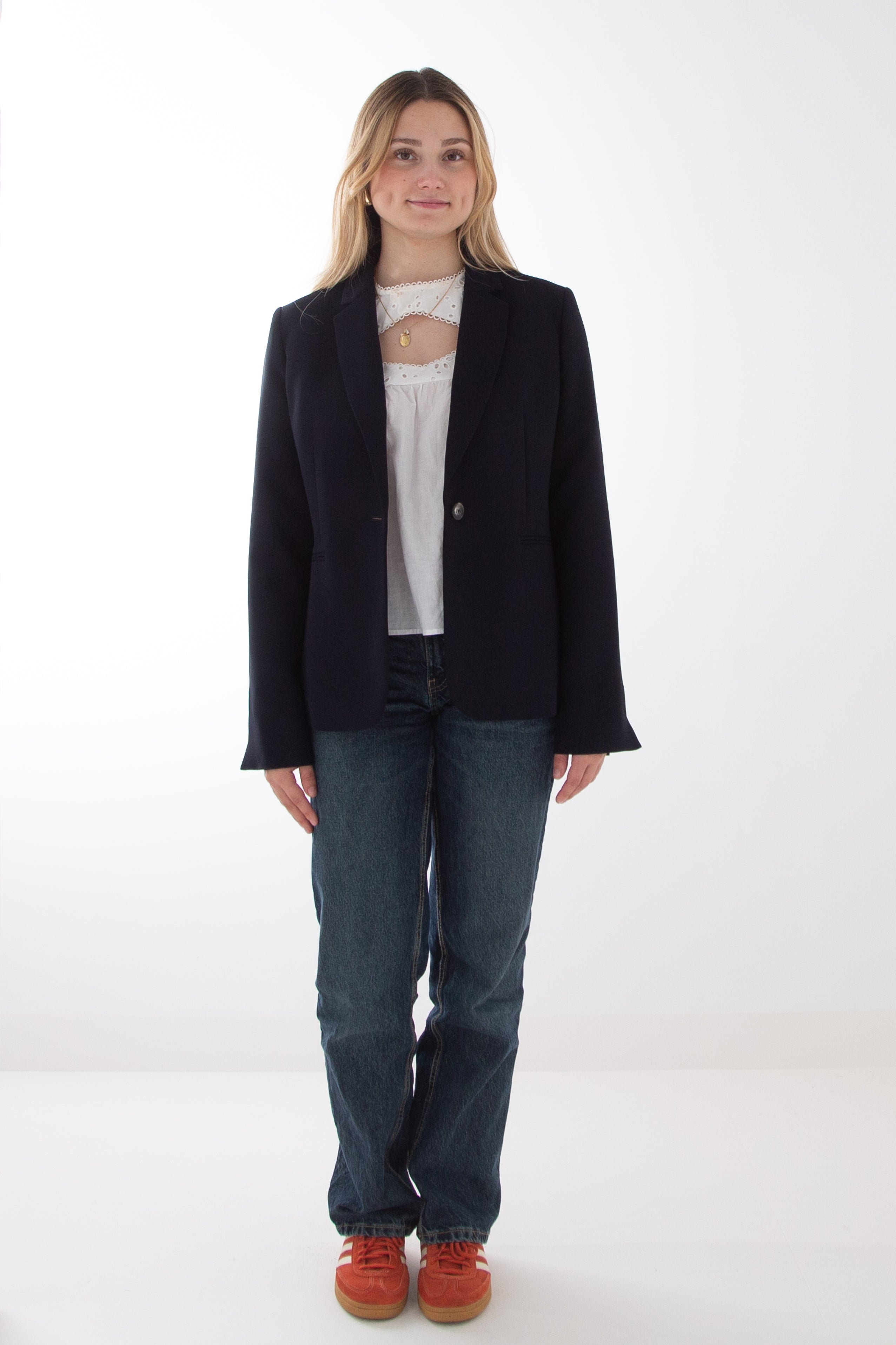BAOLA navy blue fitted jacket-Navy blue fitted jacket in fluid fabric