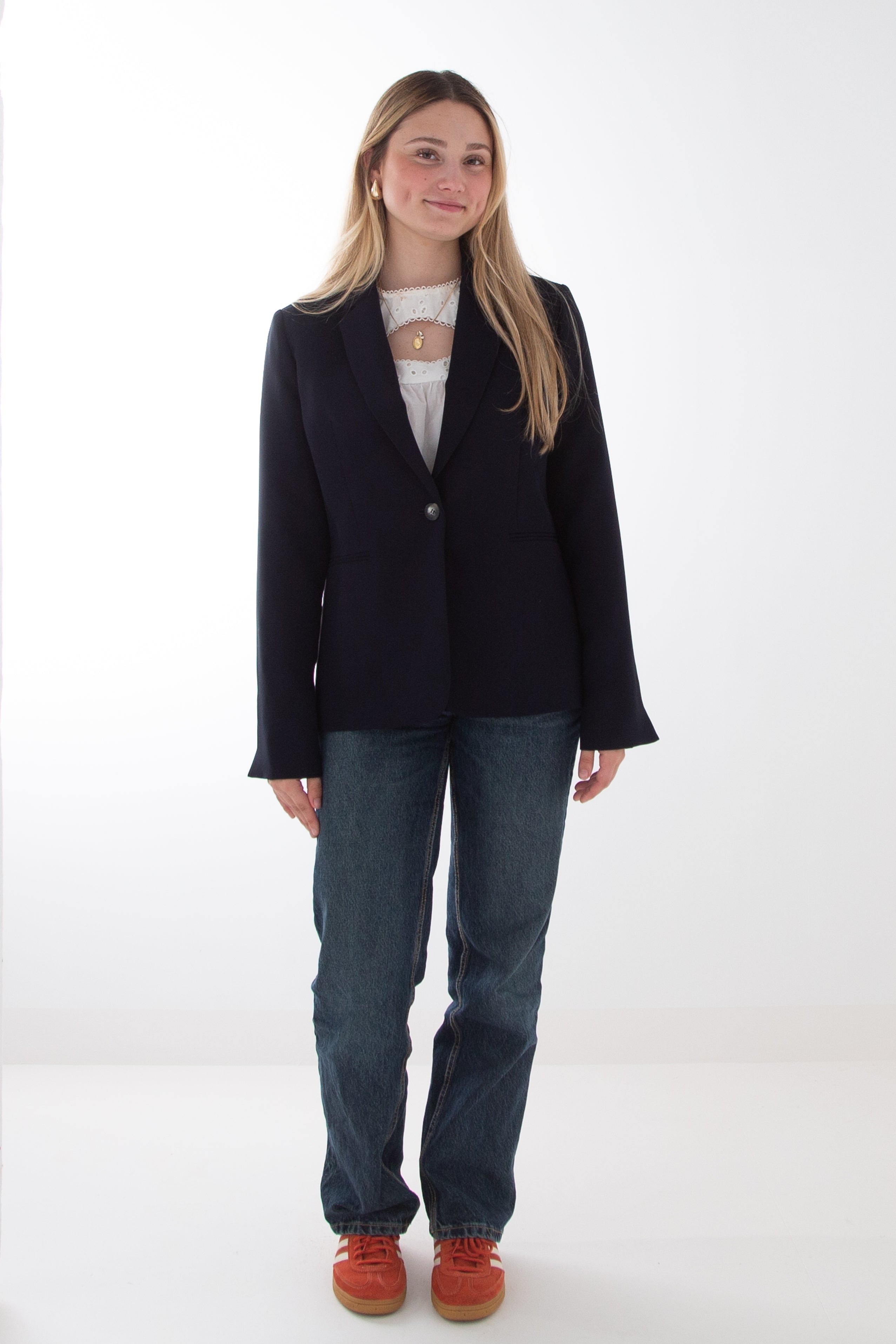 BAOLA navy blue fitted jacket-Navy blue fitted jacket in fluid fabric