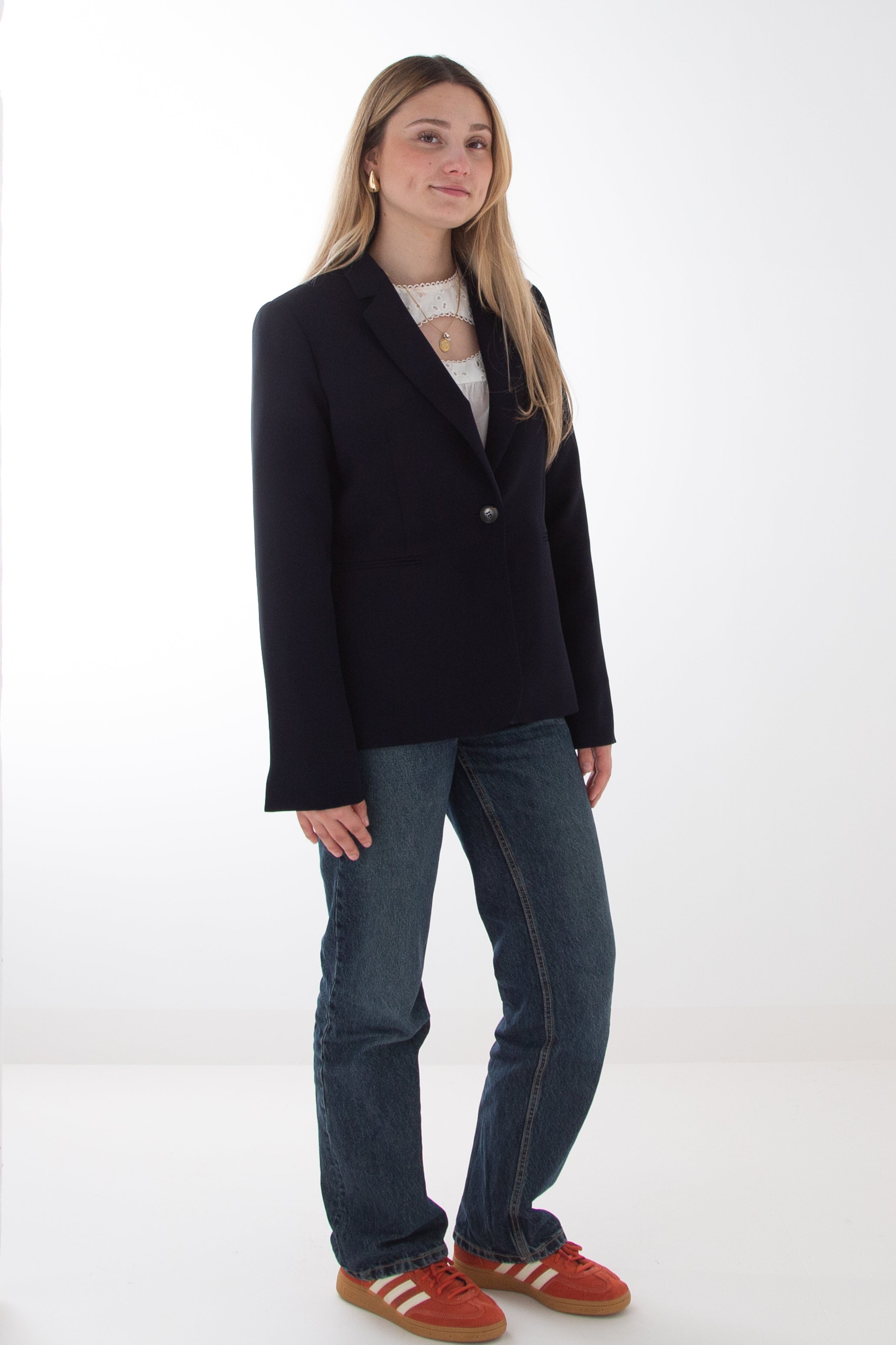 BAOLA navy blue fitted jacket-Navy blue fitted jacket in fluid fabric