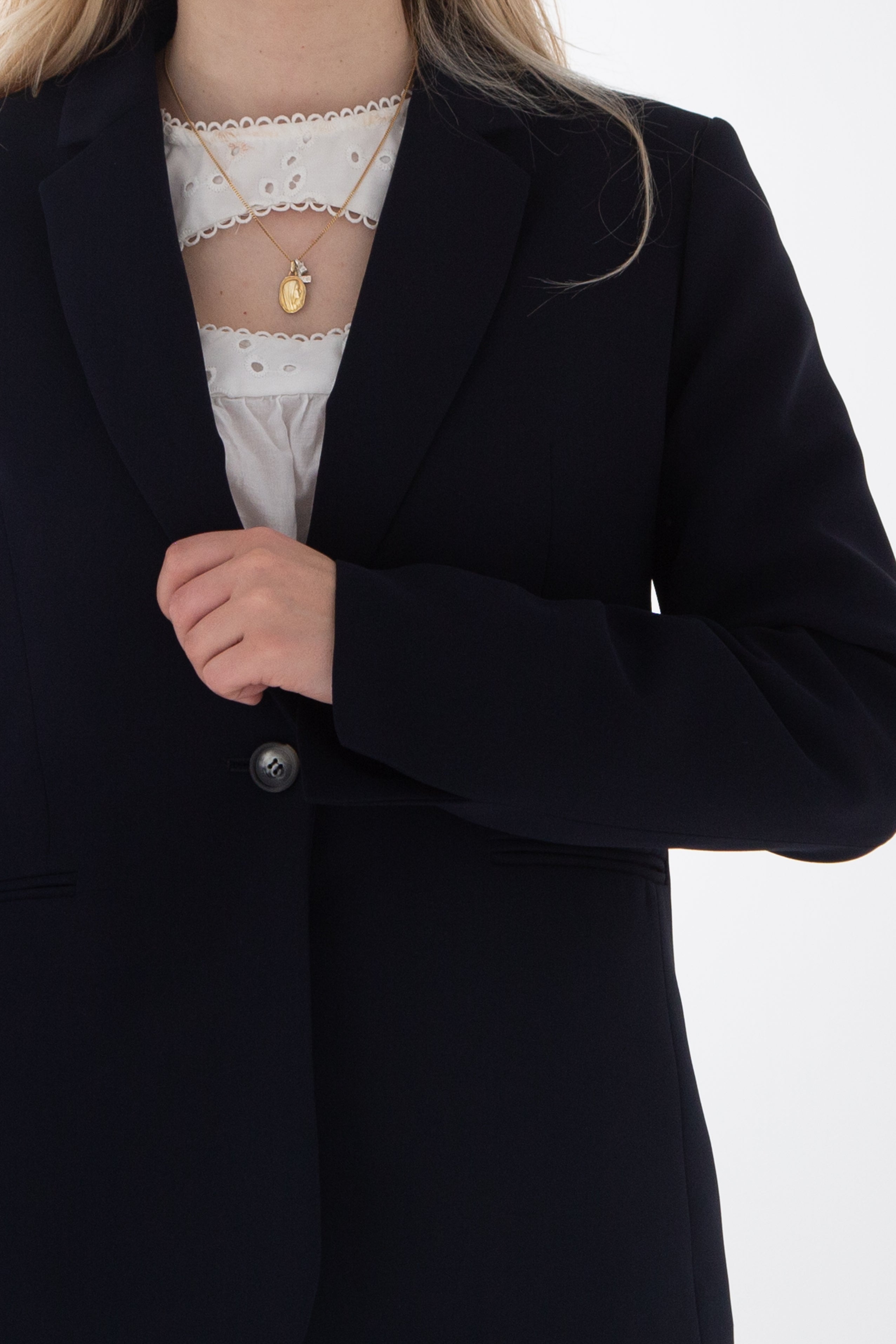 BAOLA navy blue fitted jacket-Navy blue fitted jacket in fluid fabric