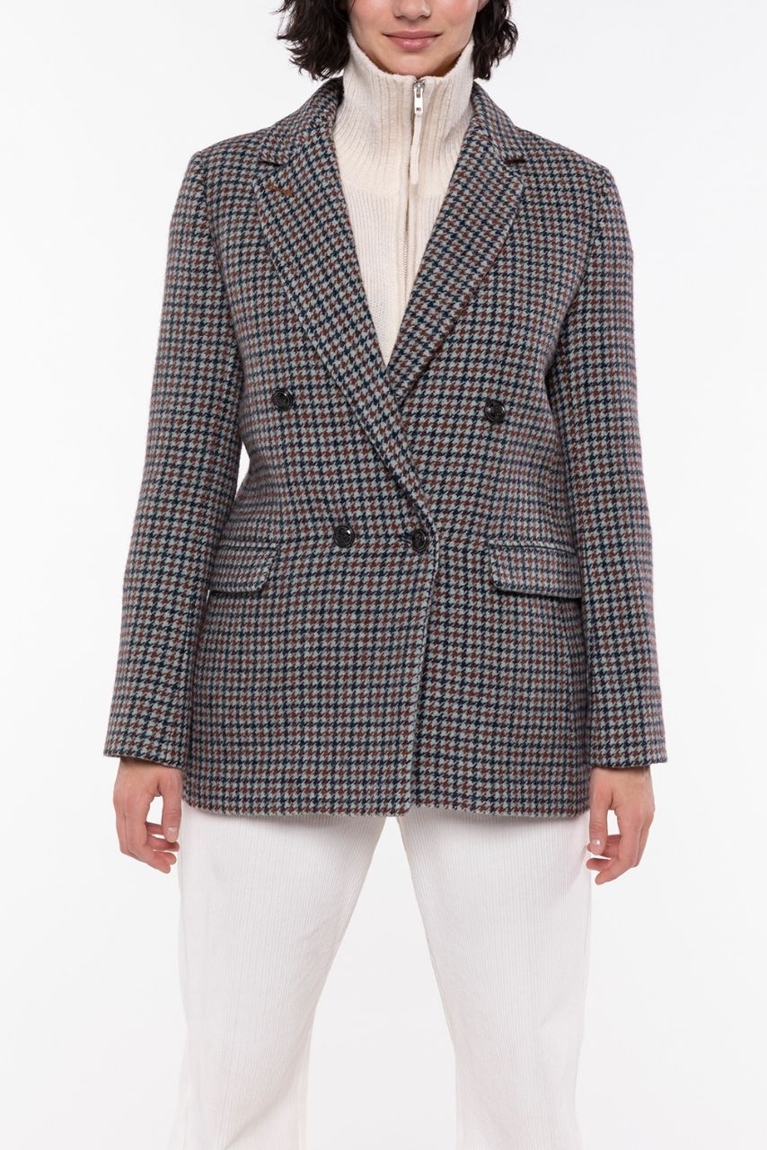 CERNION-Men's checked jacket in pure brown and navy wool