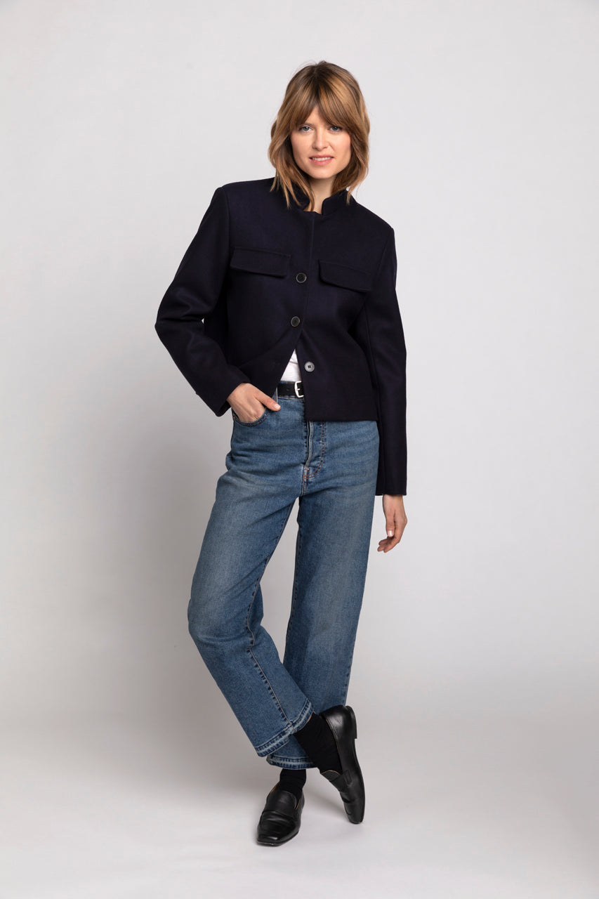 CREPOL jacket-Short spencer-style jacket in navy wool cloth