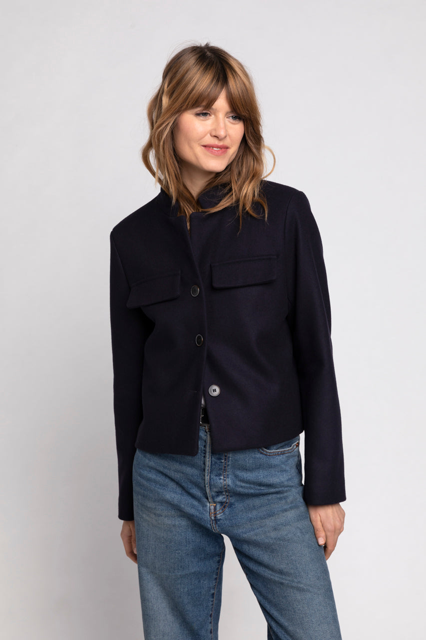 CREPOL jacket-Short spencer-style jacket in navy wool cloth