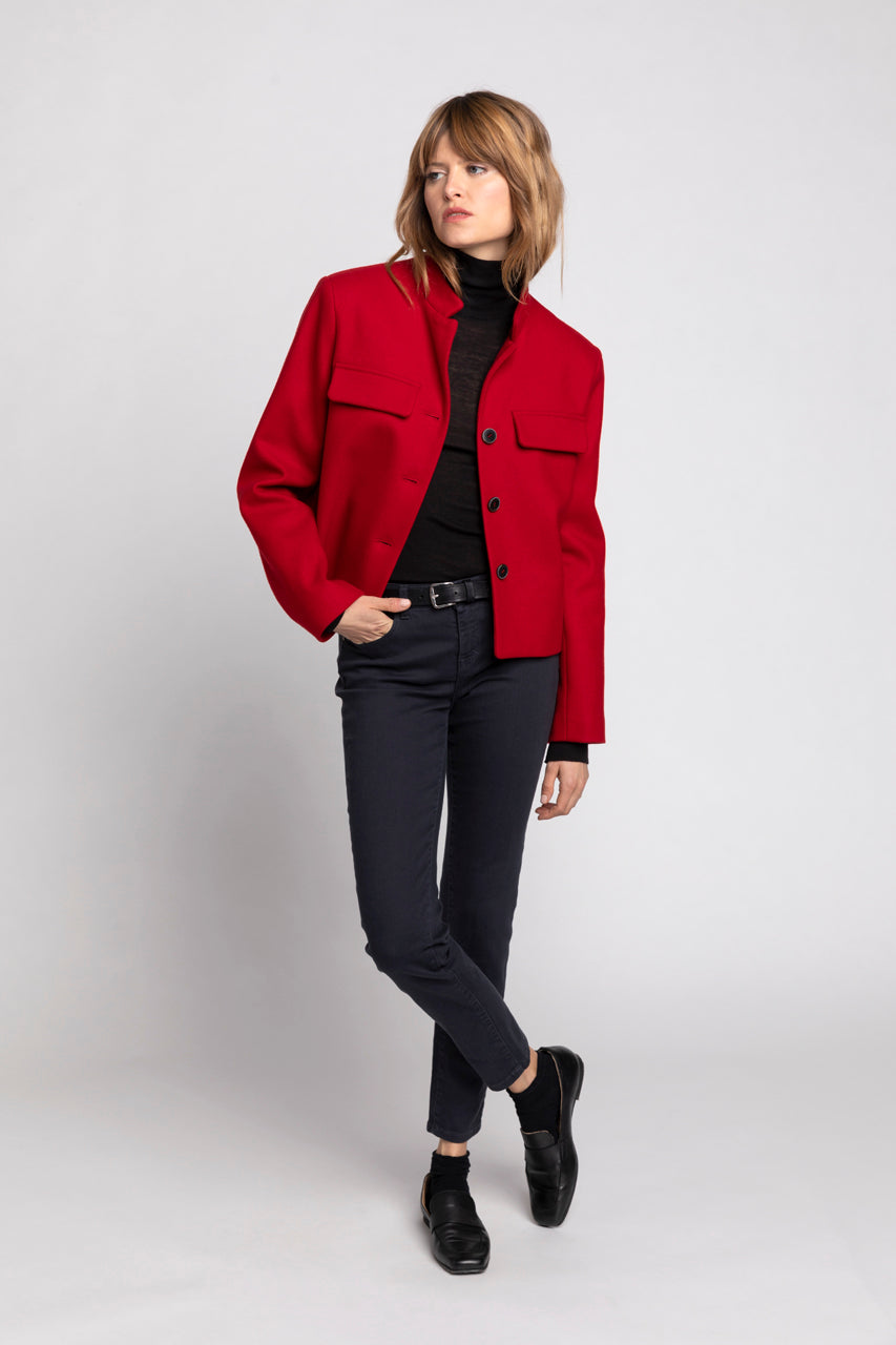 CREPOL jacket-Short spencer-style jacket in red wool cloth