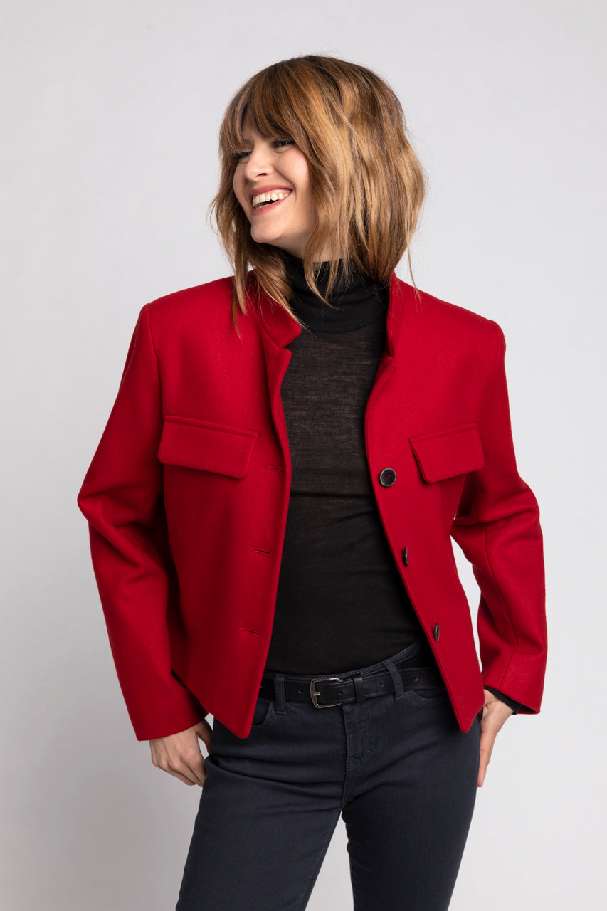 CREPOL jacket-Short spencer-style jacket in red wool cloth