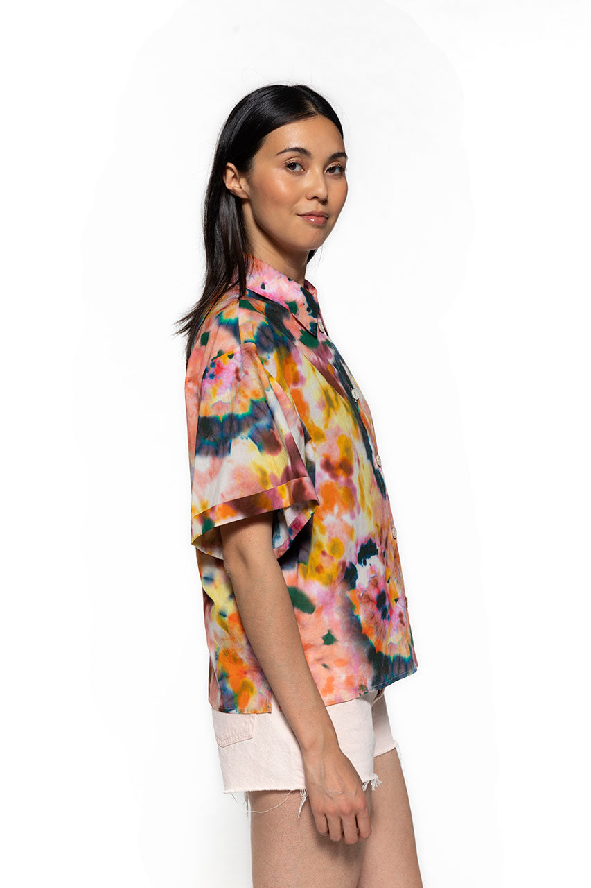 CORAY short-sleeved blouse in printed cotton-Short-sleeved blouse in 100% printed cotton