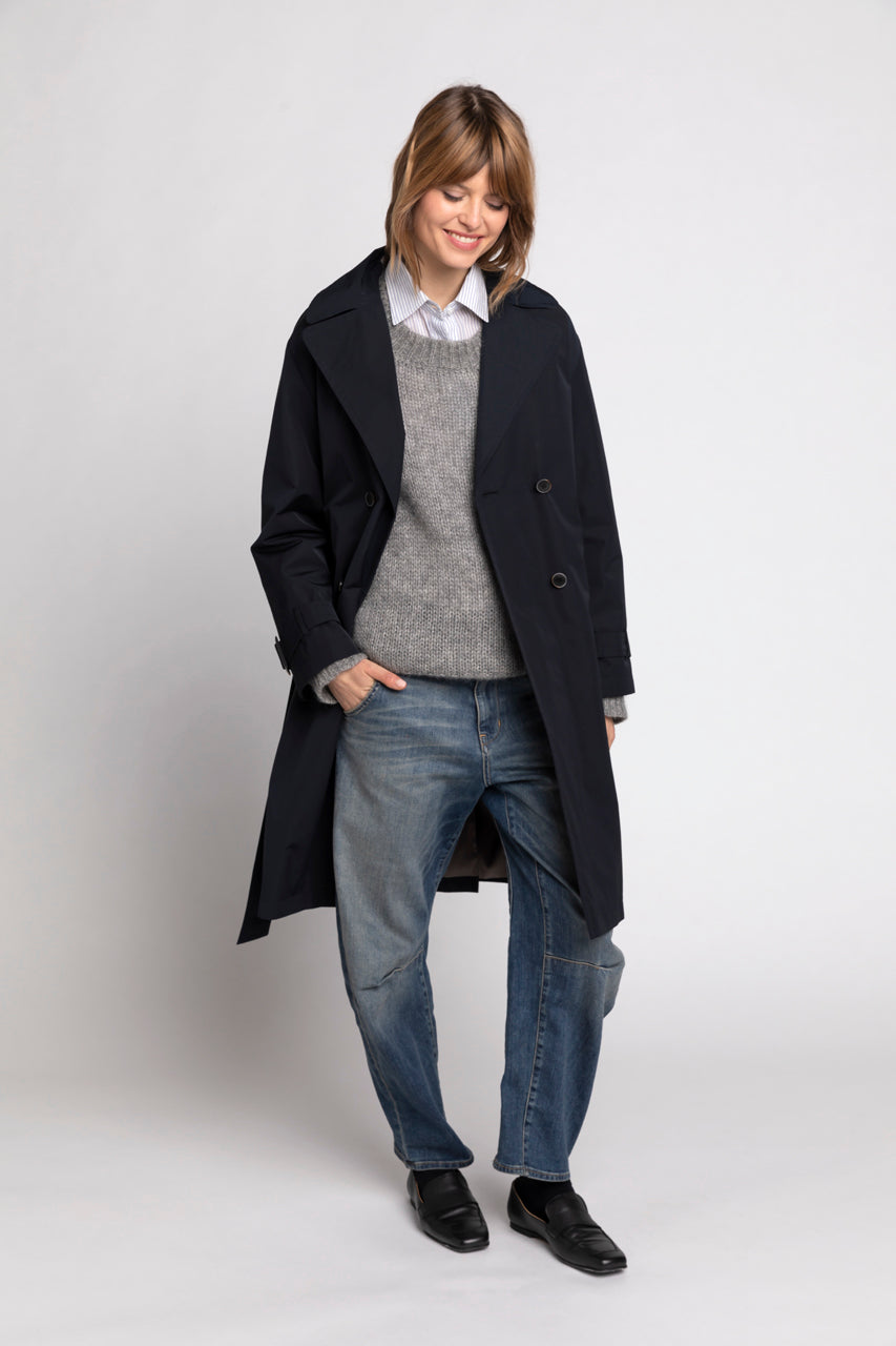Trench PEROUGES-Long loose trench coat in navy water-repellent fabric