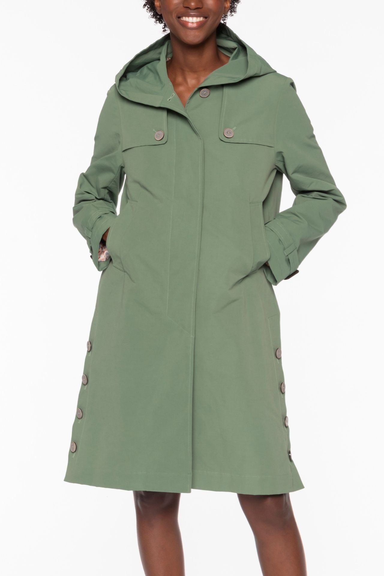 BASSANE-Retro-style redding coat in green cotton blend