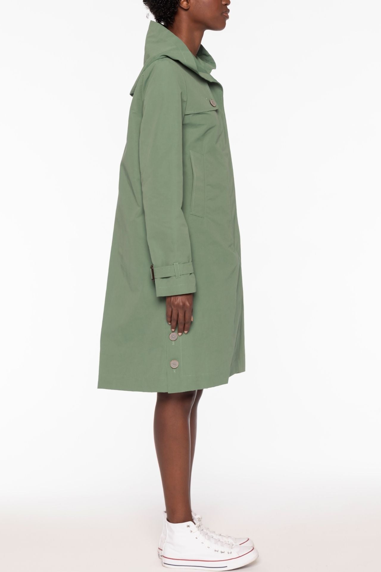 BASSANE-Retro-style redding coat in green cotton blend