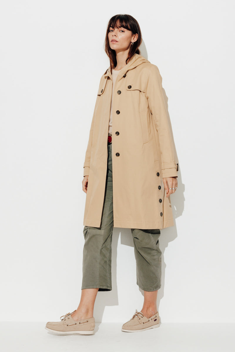 Trench BASSANE-Redding-style hooded trench coat with buttoned slits on the sides beige