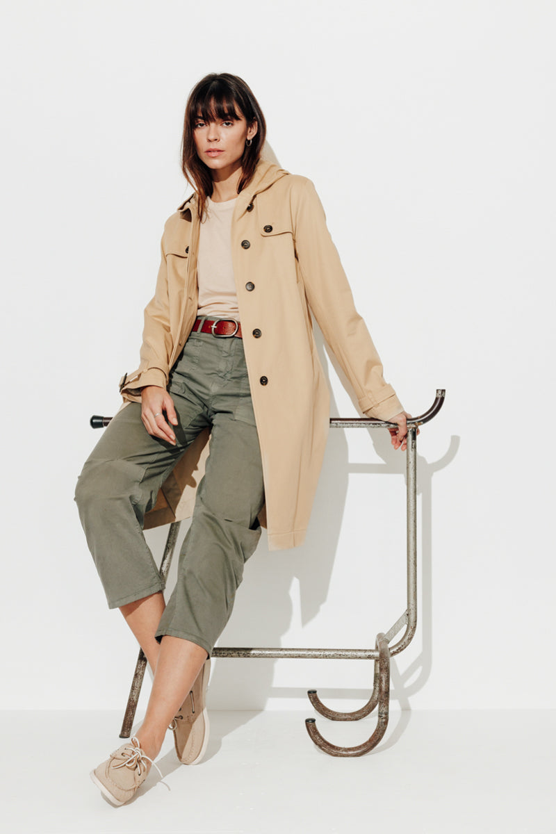 Trench BASSANE-Redding-style hooded trench coat with buttoned slits on the sides beige