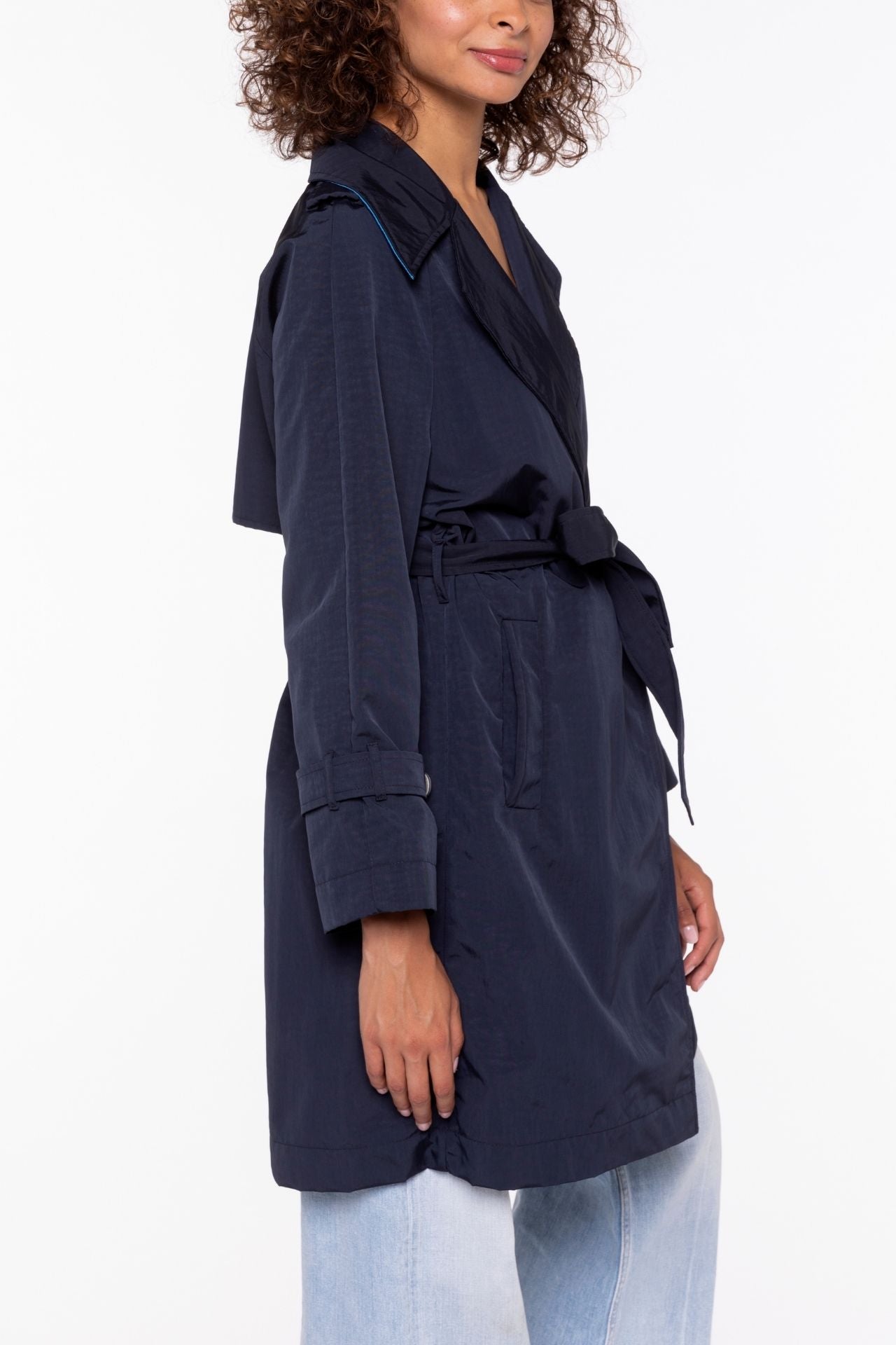 ESPALION Trench-Navy blue belted oversized trench coat