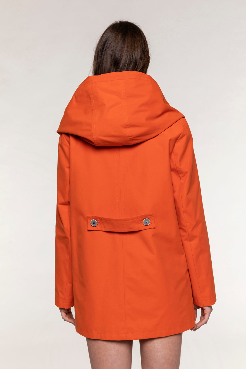 QUIBERON short parka with orange hood-Short hooded parka with orange trench details