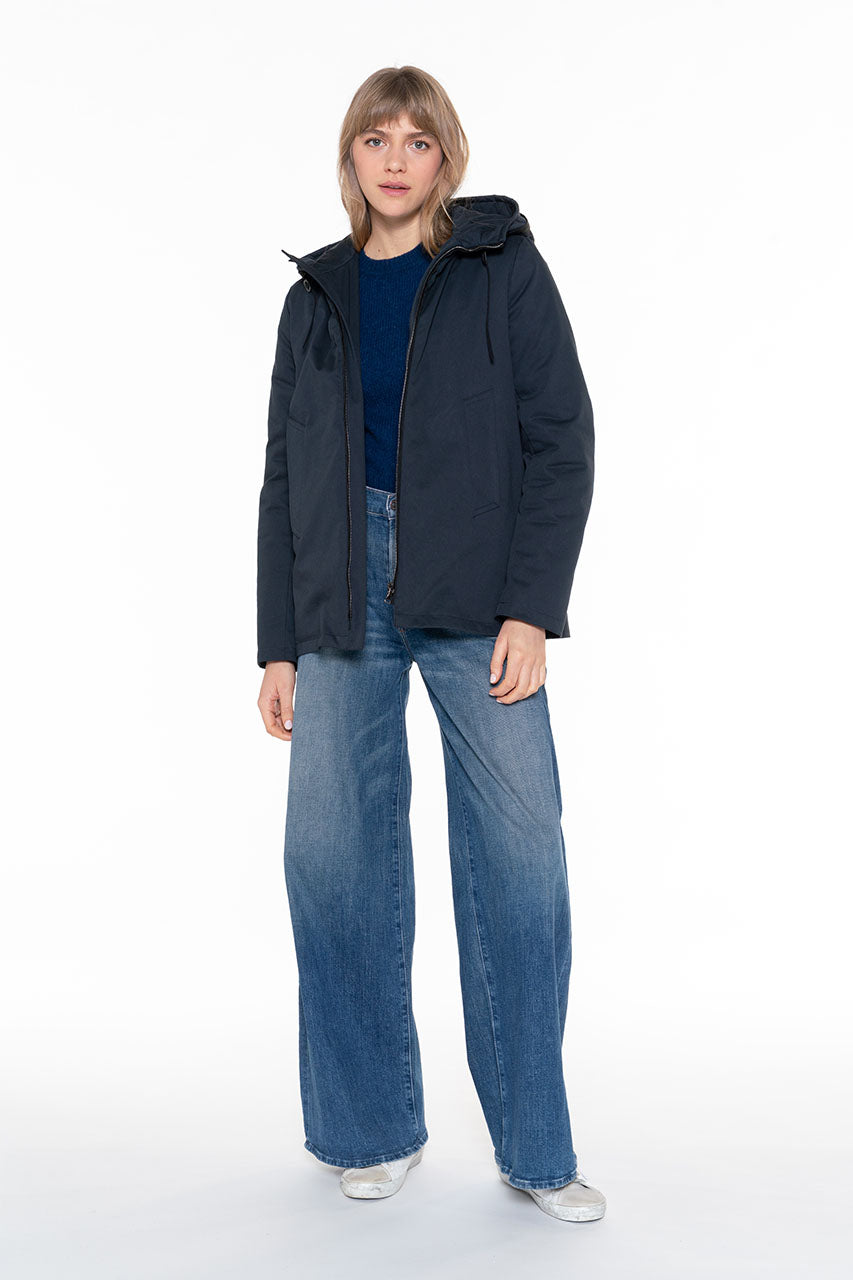 Broglie navy blue cotton parka-Short parka in pure navy blue cotton