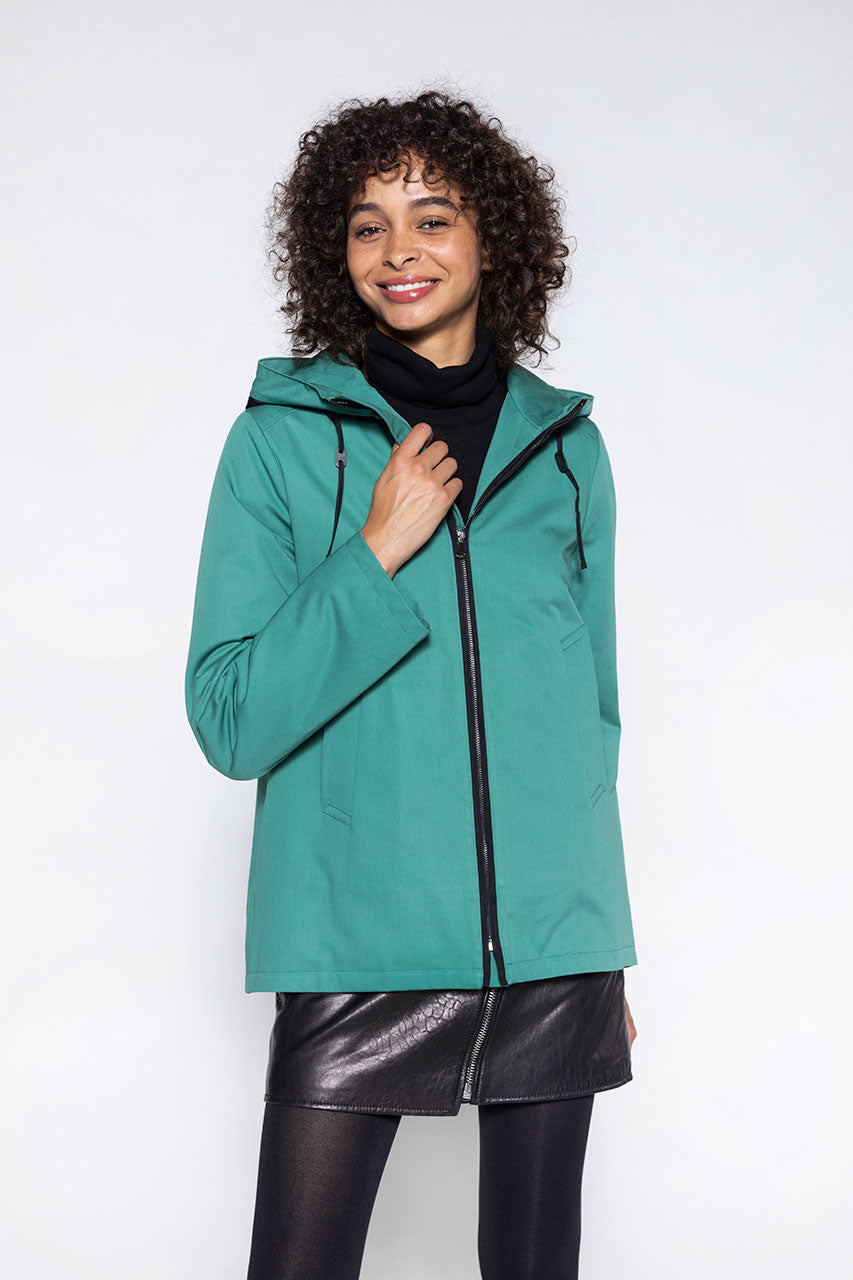 Green Broglie cotton parka-Short parka in pure green cotton