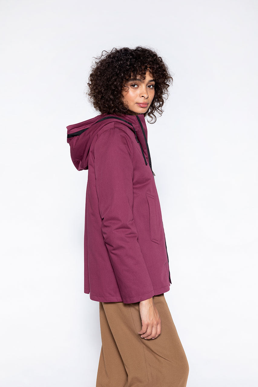 Broglie cotton parka plum-Short parka in pure cotton plum