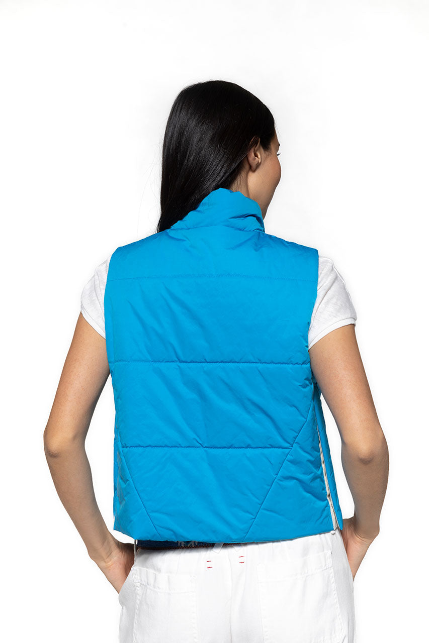 GILLEY short blue sleeveless vest-Short blue sleeveless vest with zip