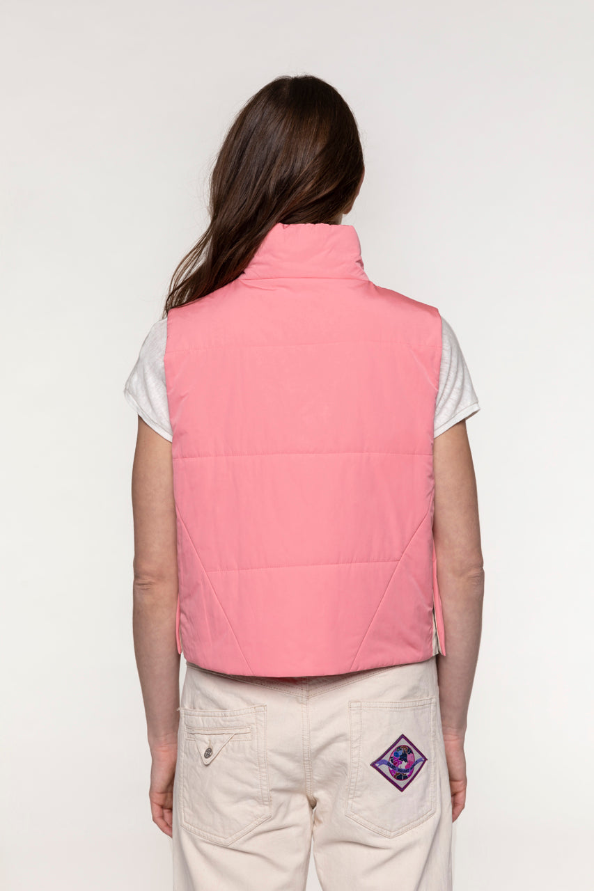 GILLEY short pink sleeveless vest-Short pink sleeveless vest with zip