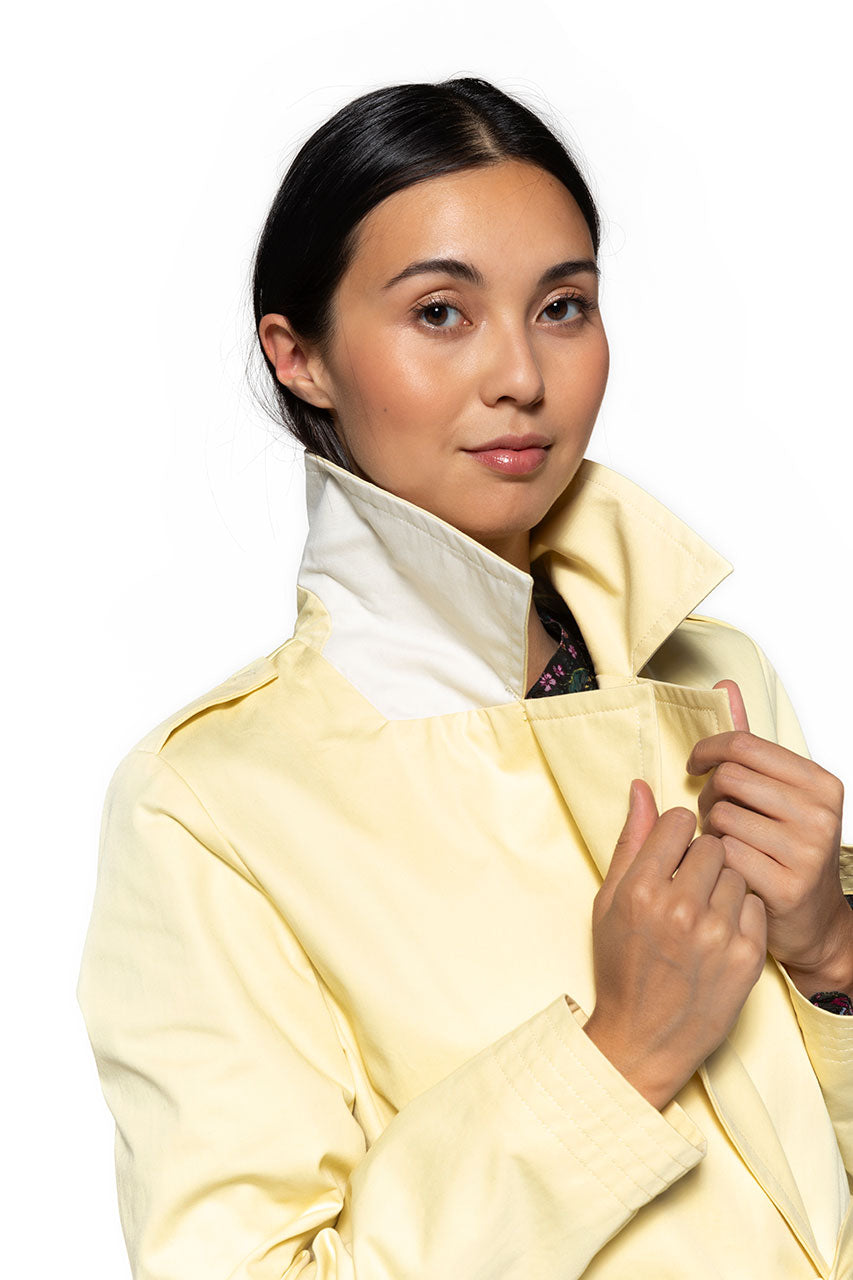 BEGANNE long trench coat in light yellow pure cotton-Long belted trench coat in light yellow pure cotton