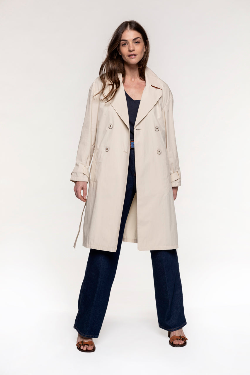 BEIGE LECAILLE belted trench coat-Beige cotton belted trench coat
