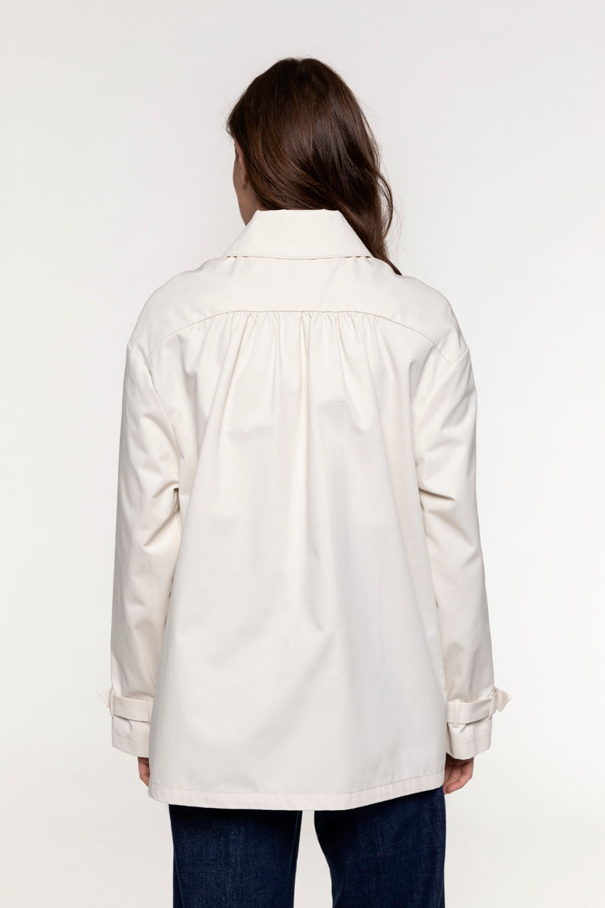 GRENAY short trench coat in cream cotton-Short raincoat in premium cream cotton