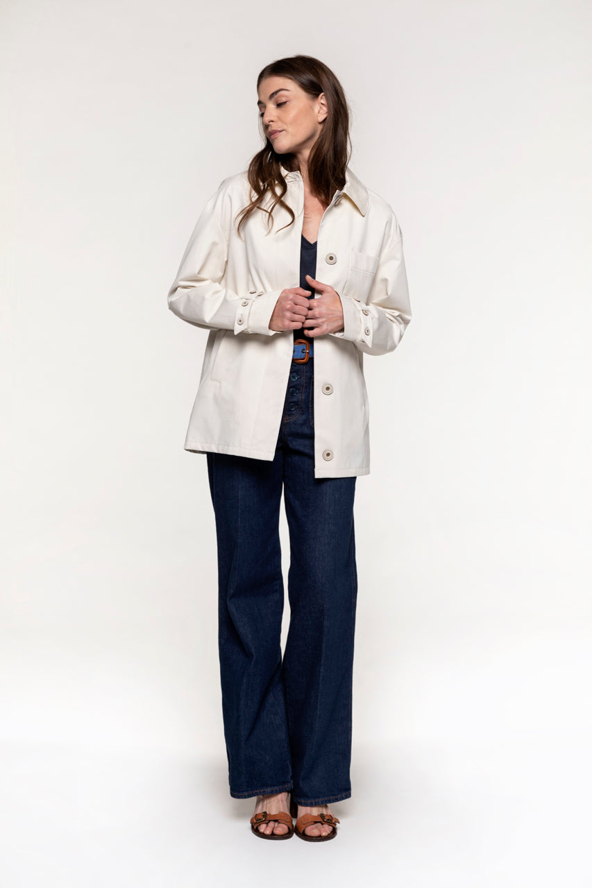 GRENAY short trench coat in cream cotton-Short raincoat in premium cream cotton