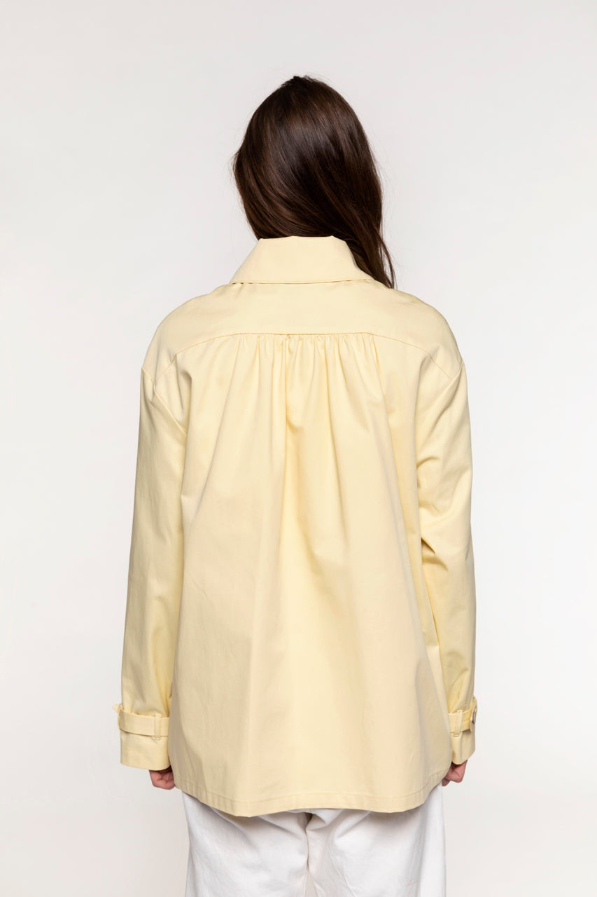 Short trench coat GRENAY yellow cotton-Short raincoat in pale yellow premium cotton
