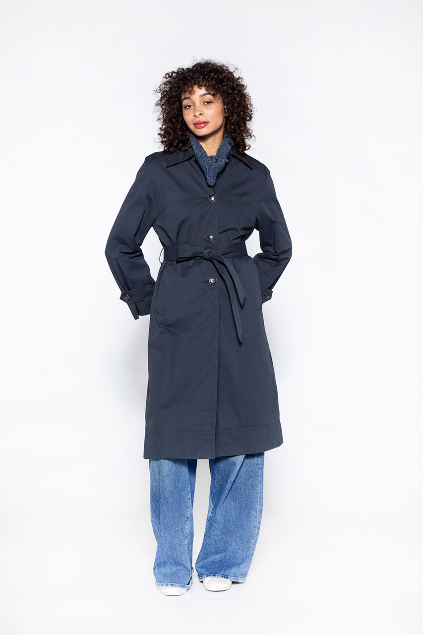 Ozon navy oversized cotton trench coat - Generous navy blue pure cotton trench coat