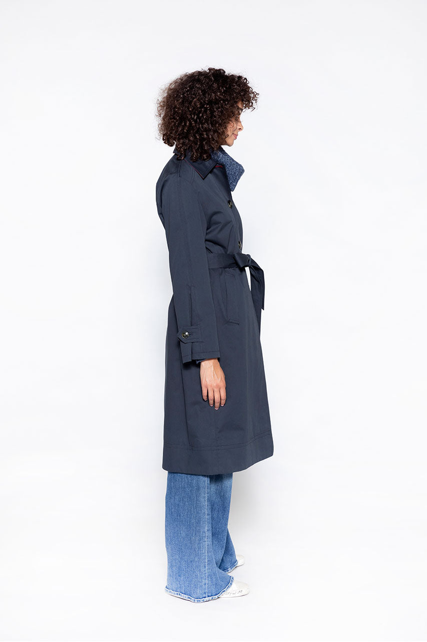 Ozon navy oversized cotton trench coat - Generous navy blue pure cotton trench coat