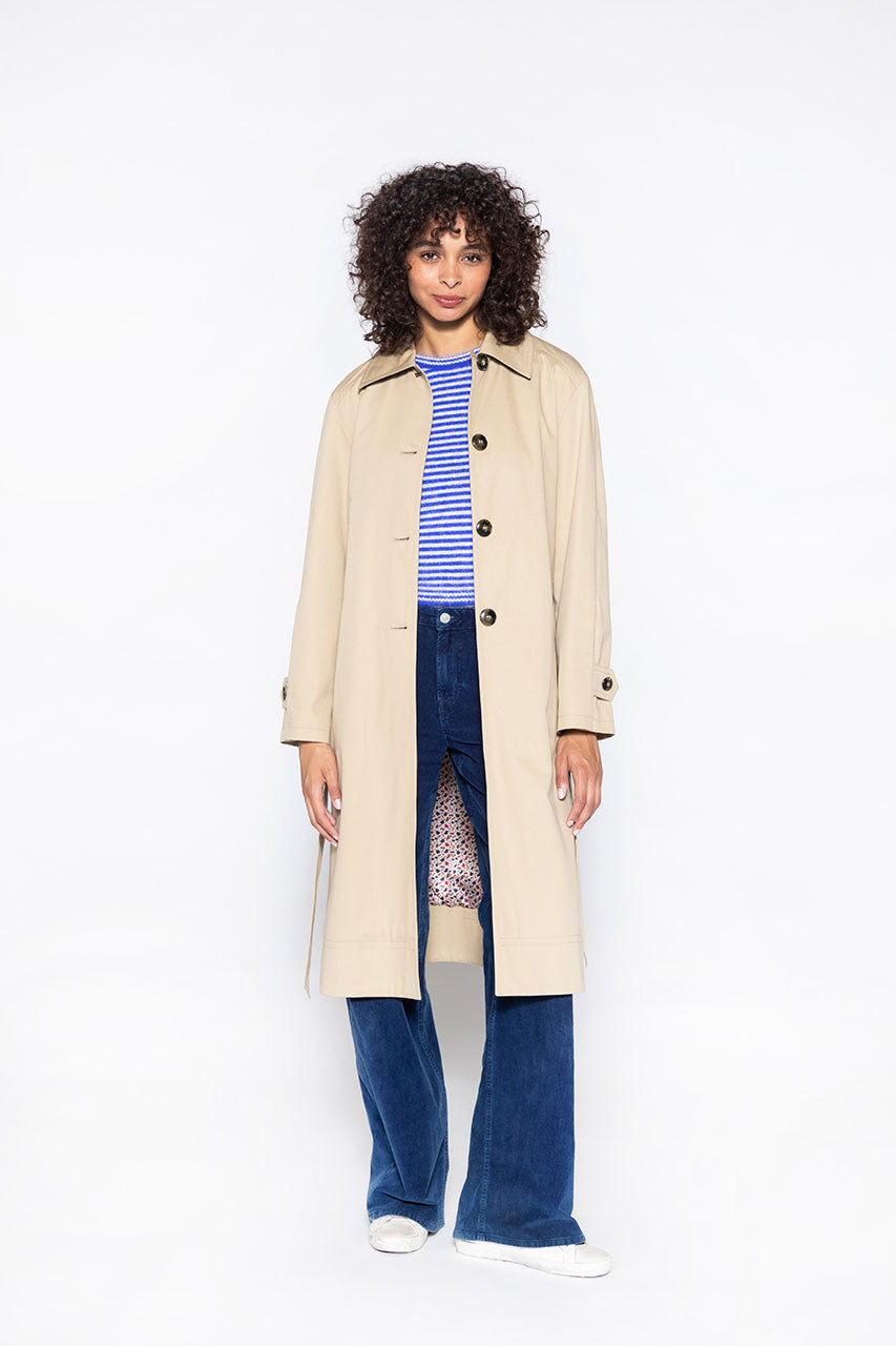 Ozon beige oversized cotton trench coat-Generous beige pure cotton trench coat