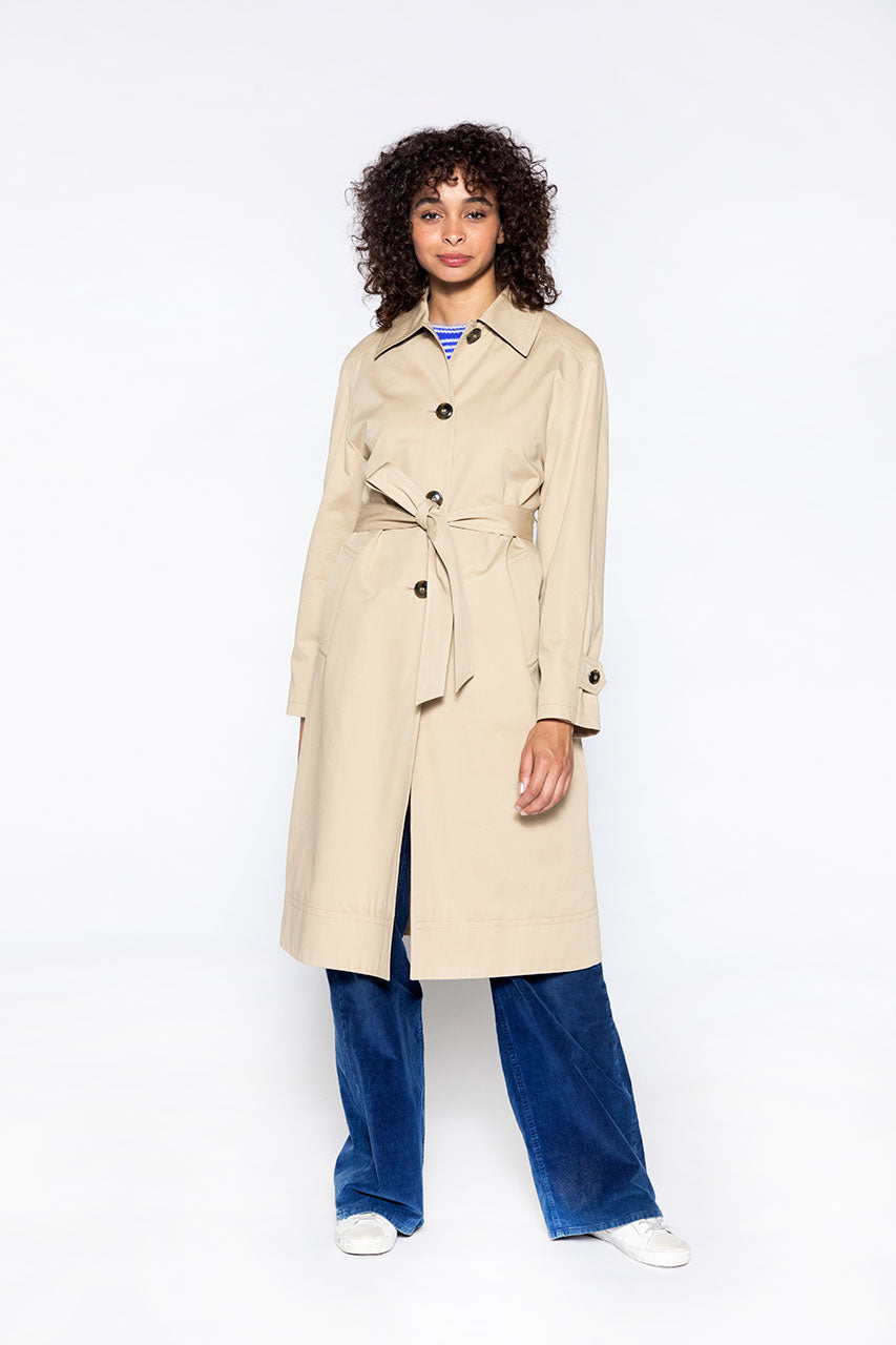 Ozon beige oversized cotton trench coat-Generous beige pure cotton trench coat