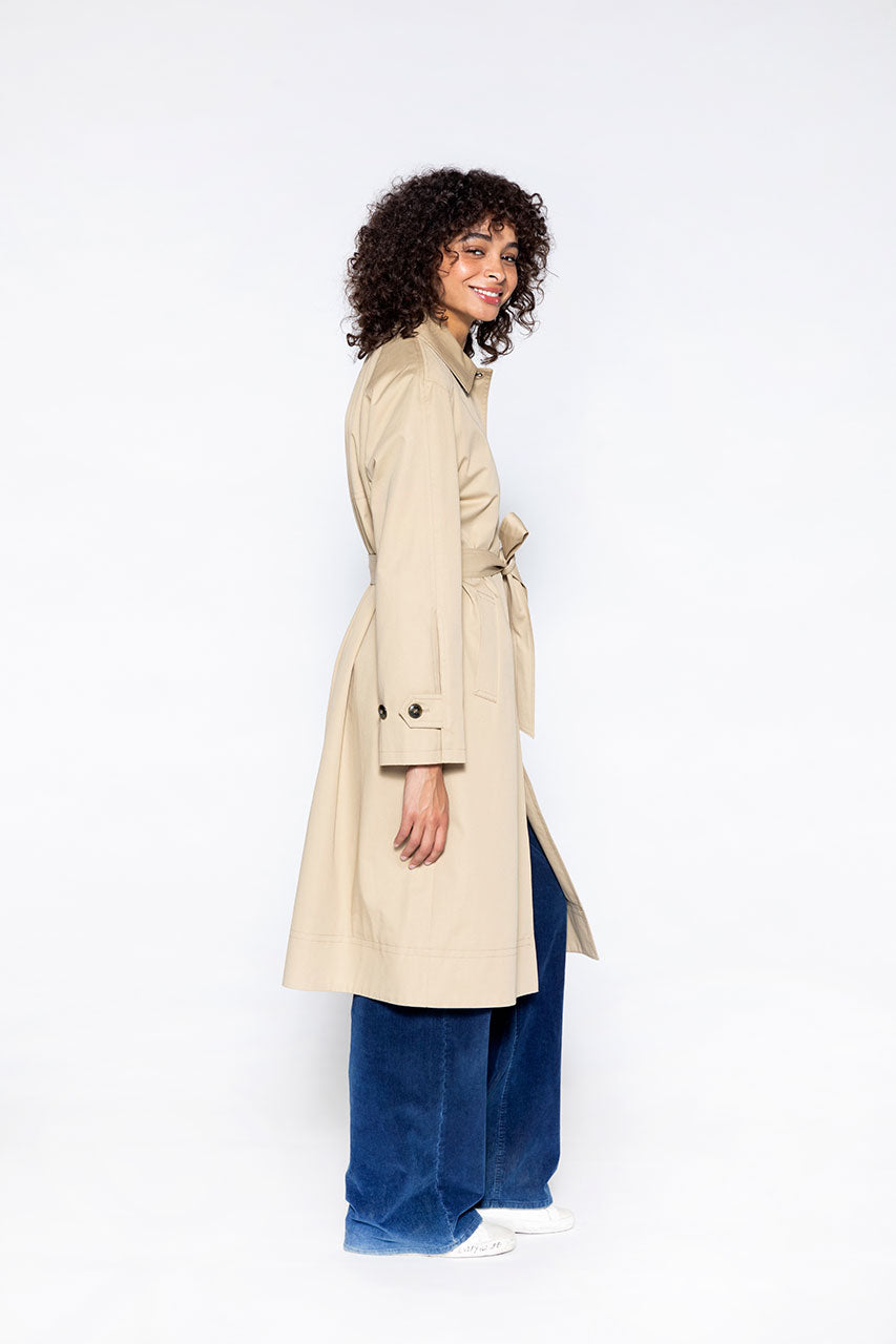 Ozon beige oversized cotton trench coat-Generous beige pure cotton trench coat