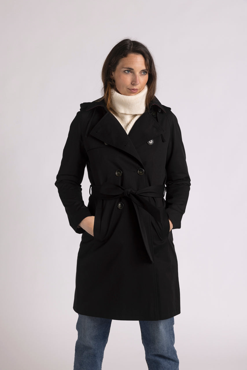 TANGRY Trench-Authentic pure black cotton trench coat