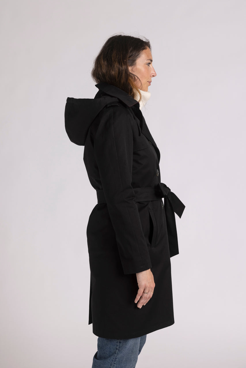 TANGRY Trench-Authentic pure black cotton trench coat