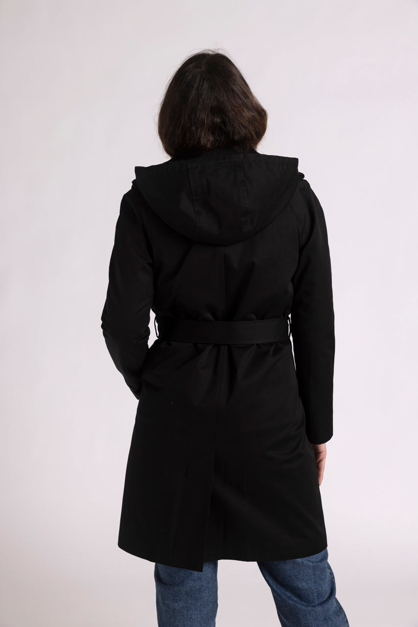 TANGRY Trench-Authentic pure black cotton trench coat