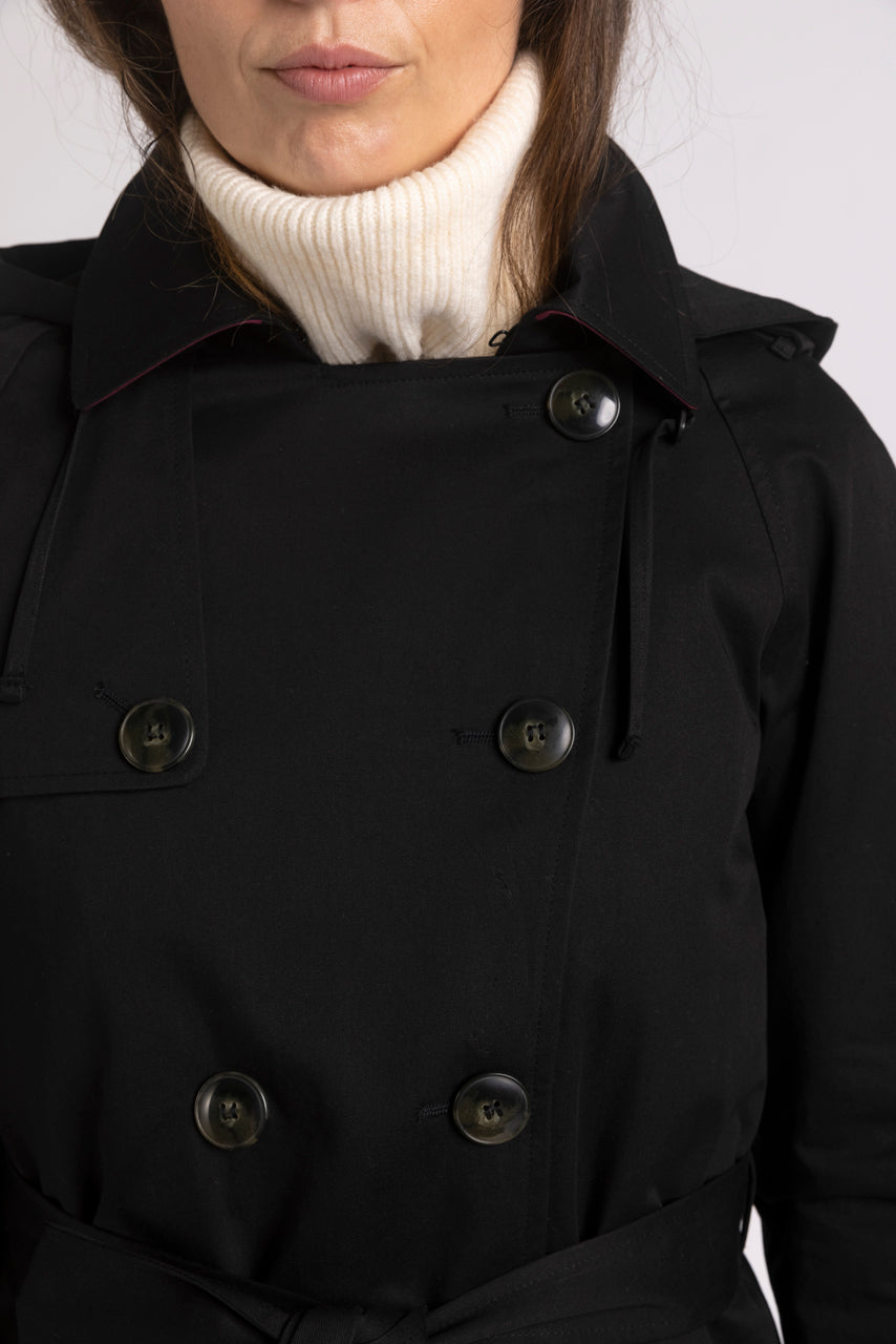 TANGRY Trench-Authentic pure black cotton trench coat