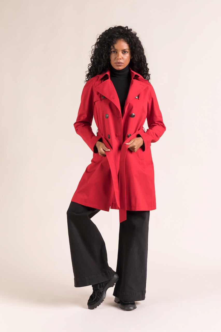 TANGRY Trench-Authentic pure cotton red trench coat