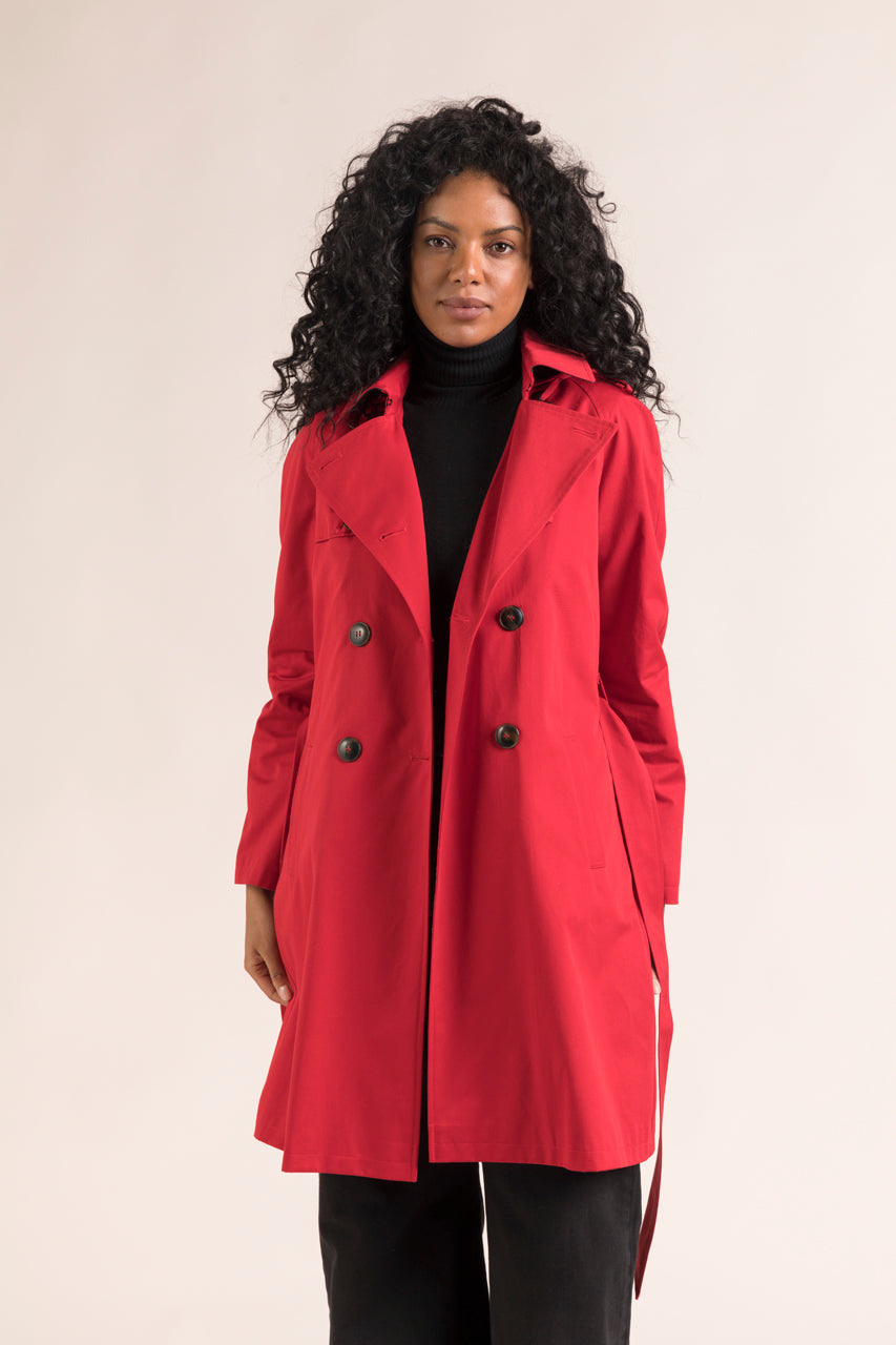 Authentic women s winter trench coat in pure red cotton Trench Coat Trench Coat France