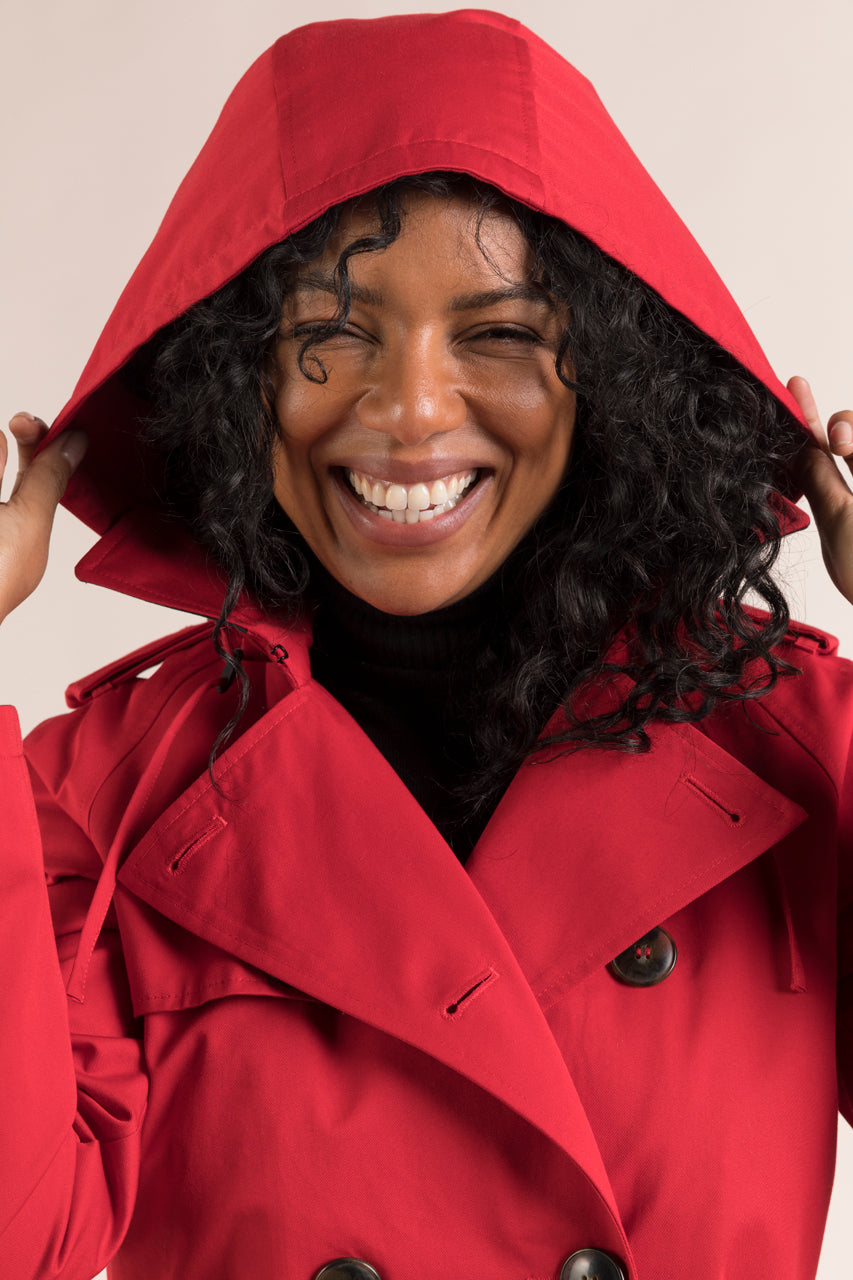 Trench TANGRY-Trench authentique en pur coton rouge