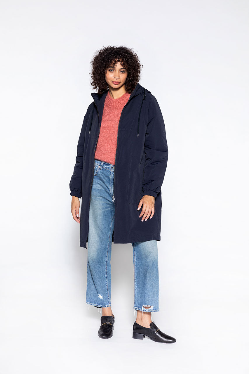 Warm navy Bernay parka-Long navy blue padded parka