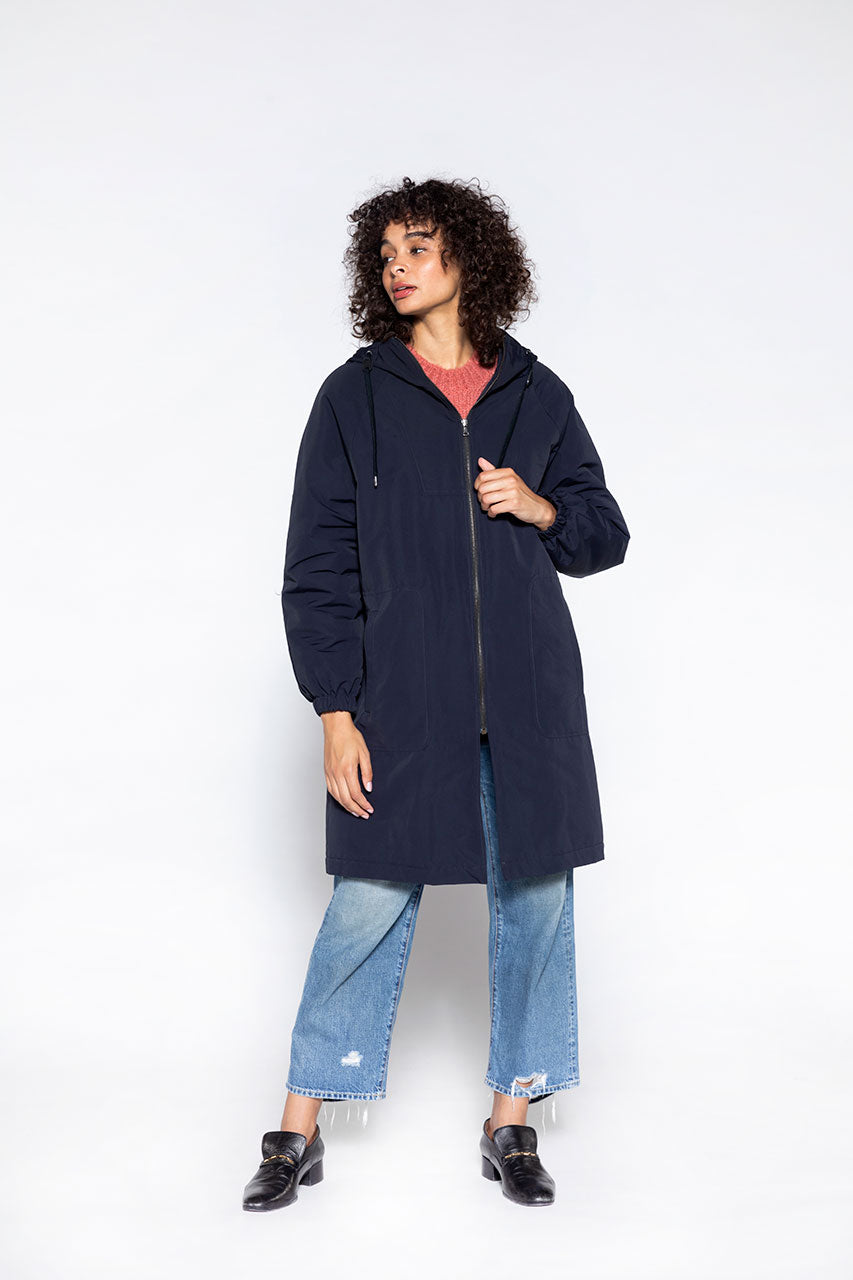 Warm navy Bernay parka-Long navy blue padded parka